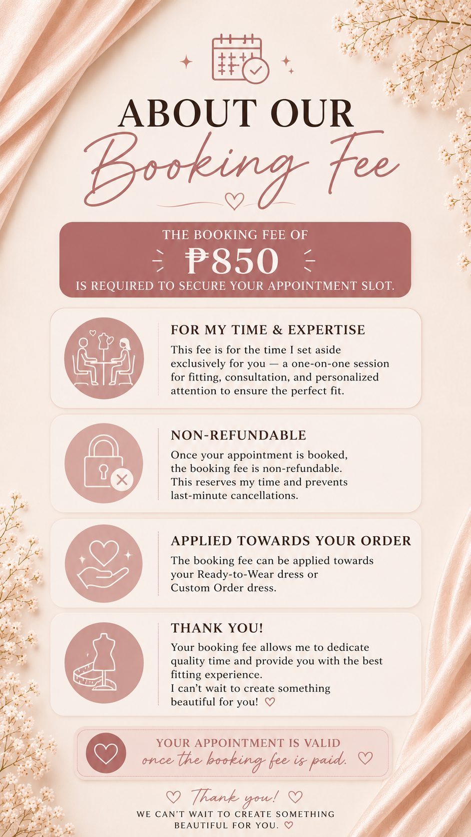 Booking, Measurement Appointment and Design Consultation Fee