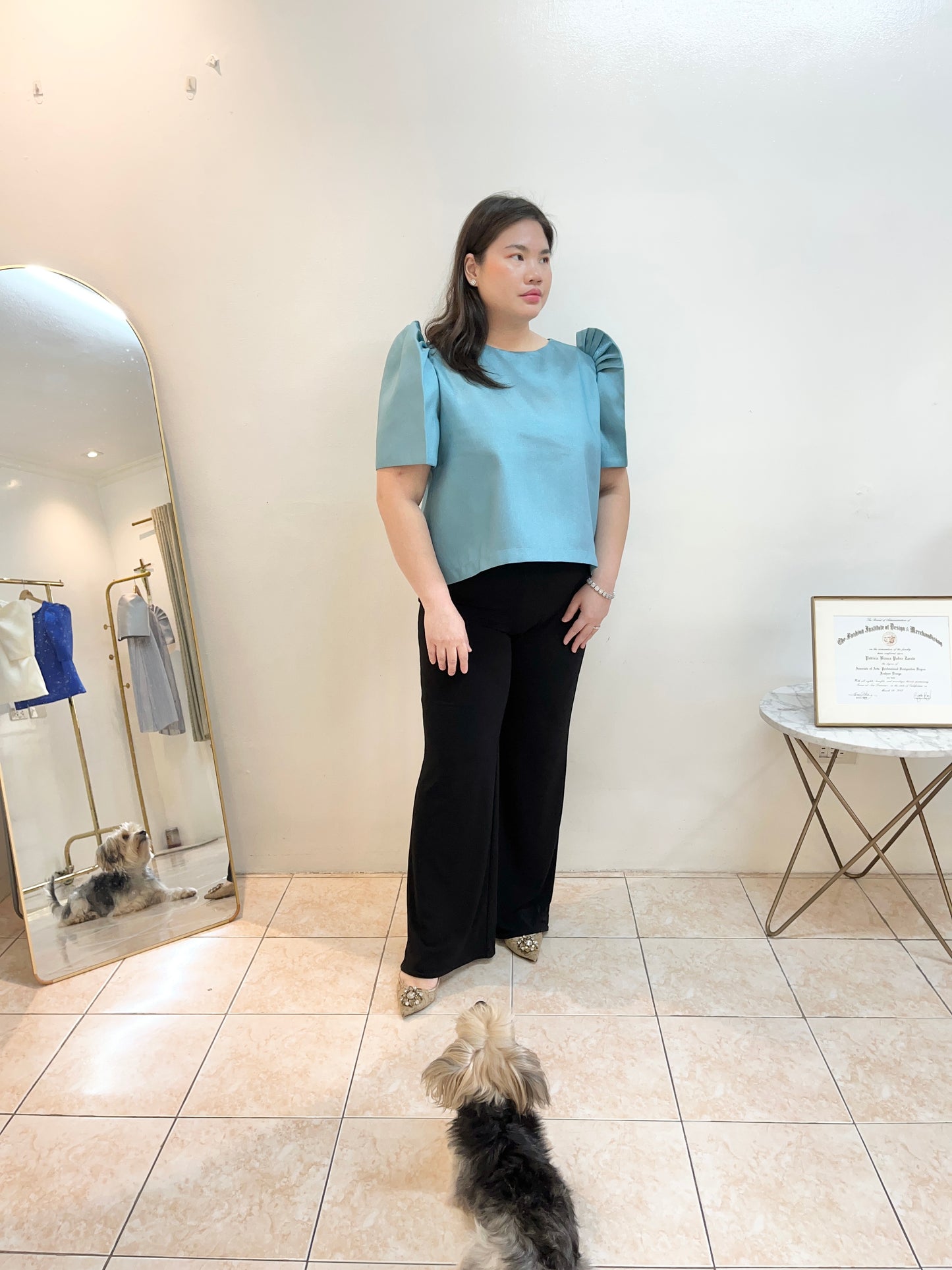 Metallic Teal Officina Top Plus Size 40 Bust