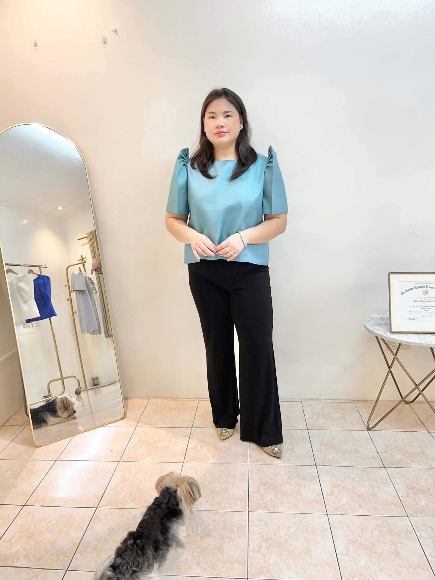 Metallic Teal Officina Top Plus Size 40 Bust